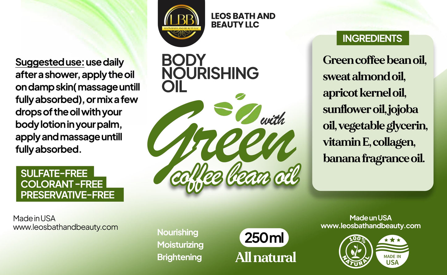 Body Nourishing Oil with Green Coffee Bean Oil